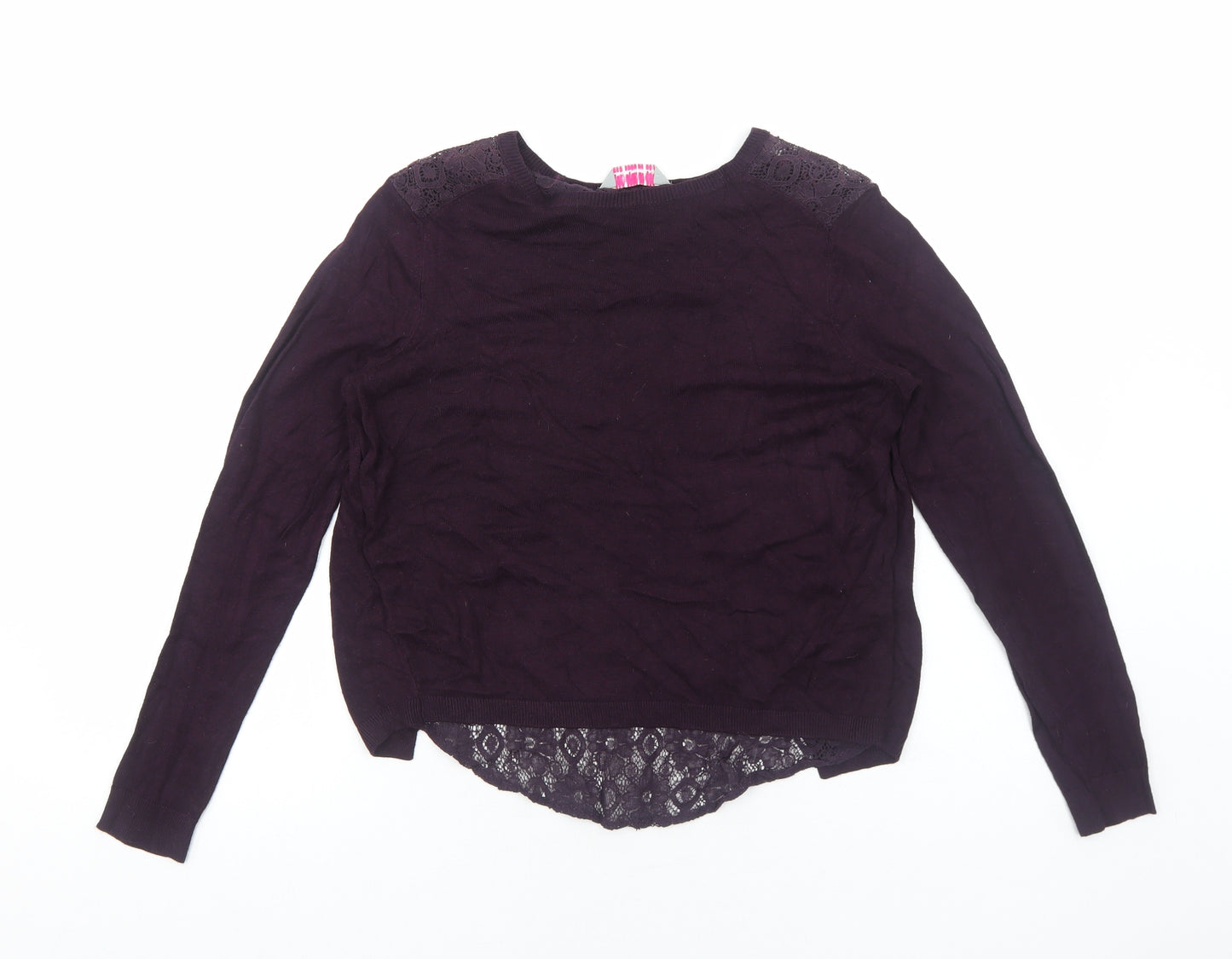 Dorothy Perkins Womens Purple Round Neck Viscose Pullover Jumper Size 8 - Lace detail