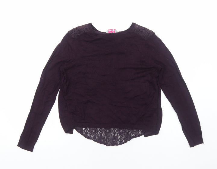 Dorothy Perkins Womens Purple Round Neck Viscose Pullover Jumper Size 8 - Lace detail