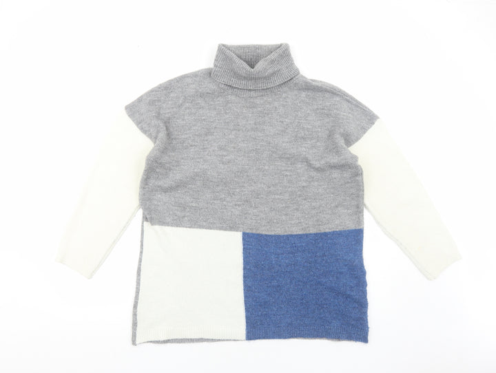 Peacocks Womens Grey Roll Neck Acrylic Pullover Jumper Size M - Colourblock