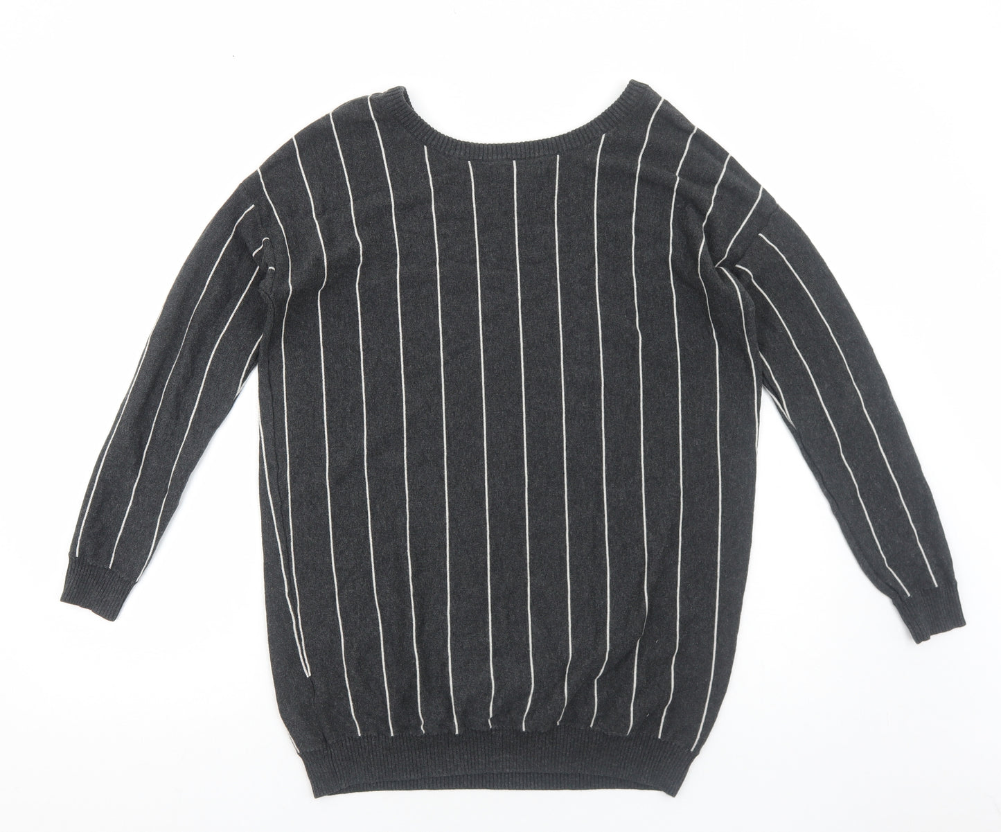 Atmosphere Womens Grey Round Neck Striped Cotton Pullover Jumper Size 10