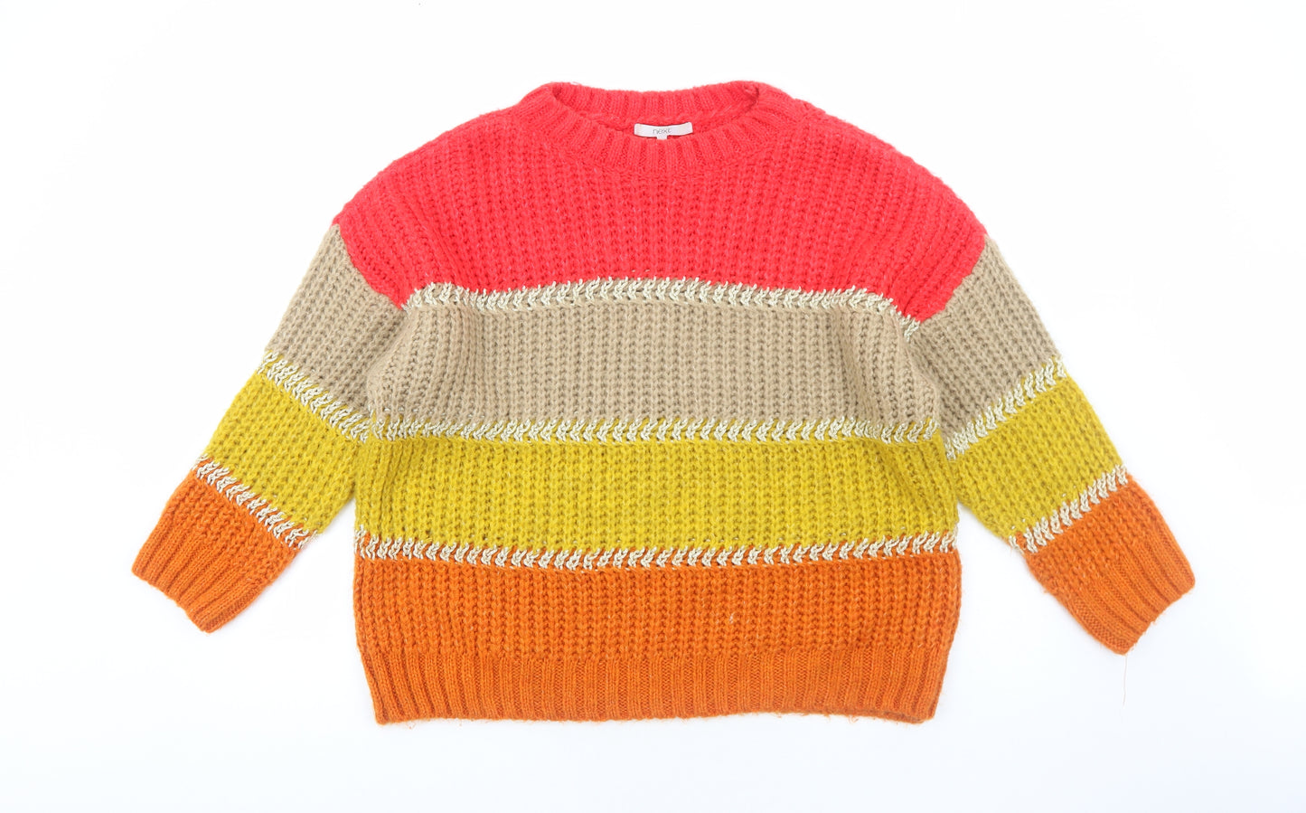 NEXT Womens Orange Round Neck Striped Acrylic Pullover Jumper Size L