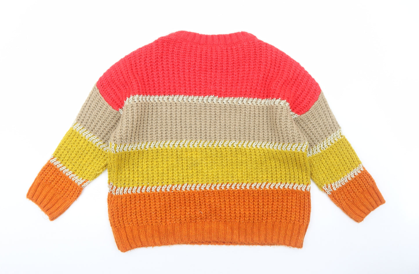 NEXT Womens Orange Round Neck Striped Acrylic Pullover Jumper Size L