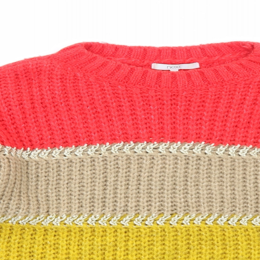 NEXT Womens Orange Round Neck Striped Acrylic Pullover Jumper Size L