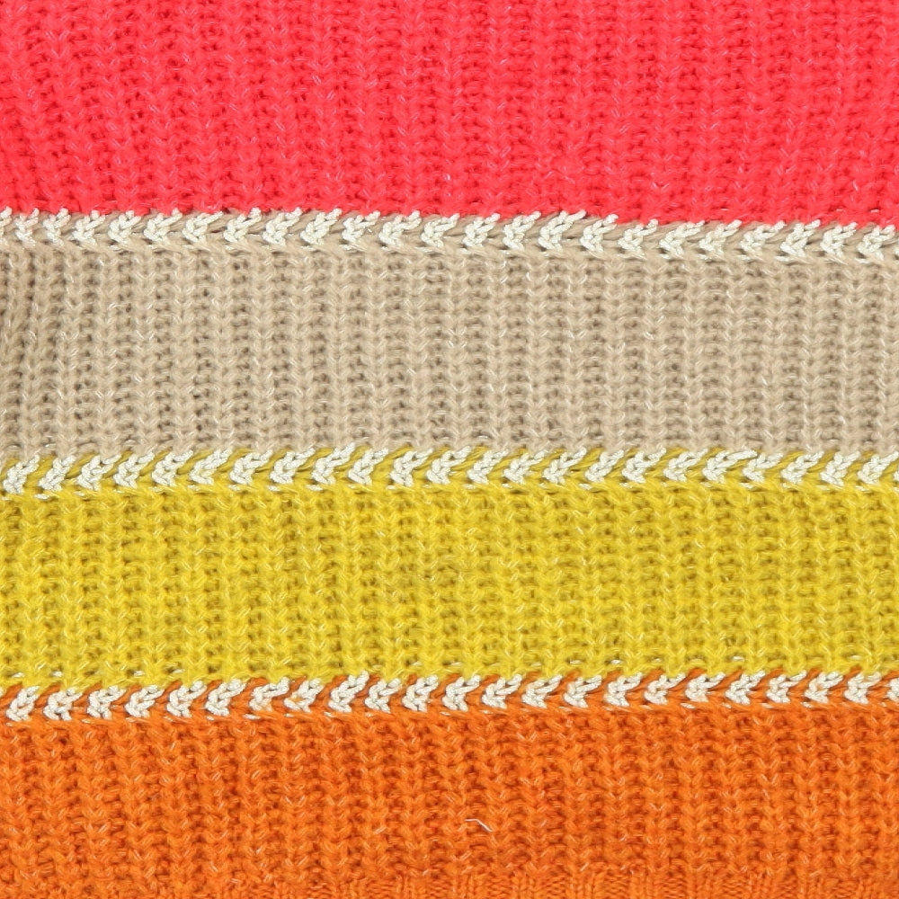 NEXT Womens Orange Round Neck Striped Acrylic Pullover Jumper Size L