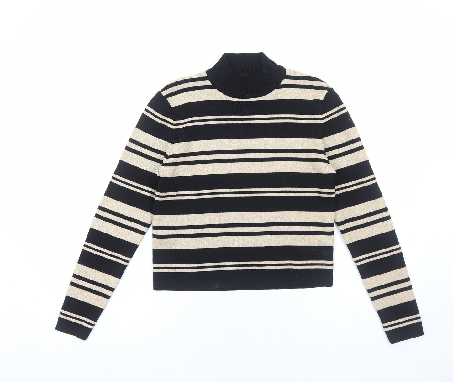 New Look Womens Black High Neck Striped Nylon Pullover Jumper Size 12