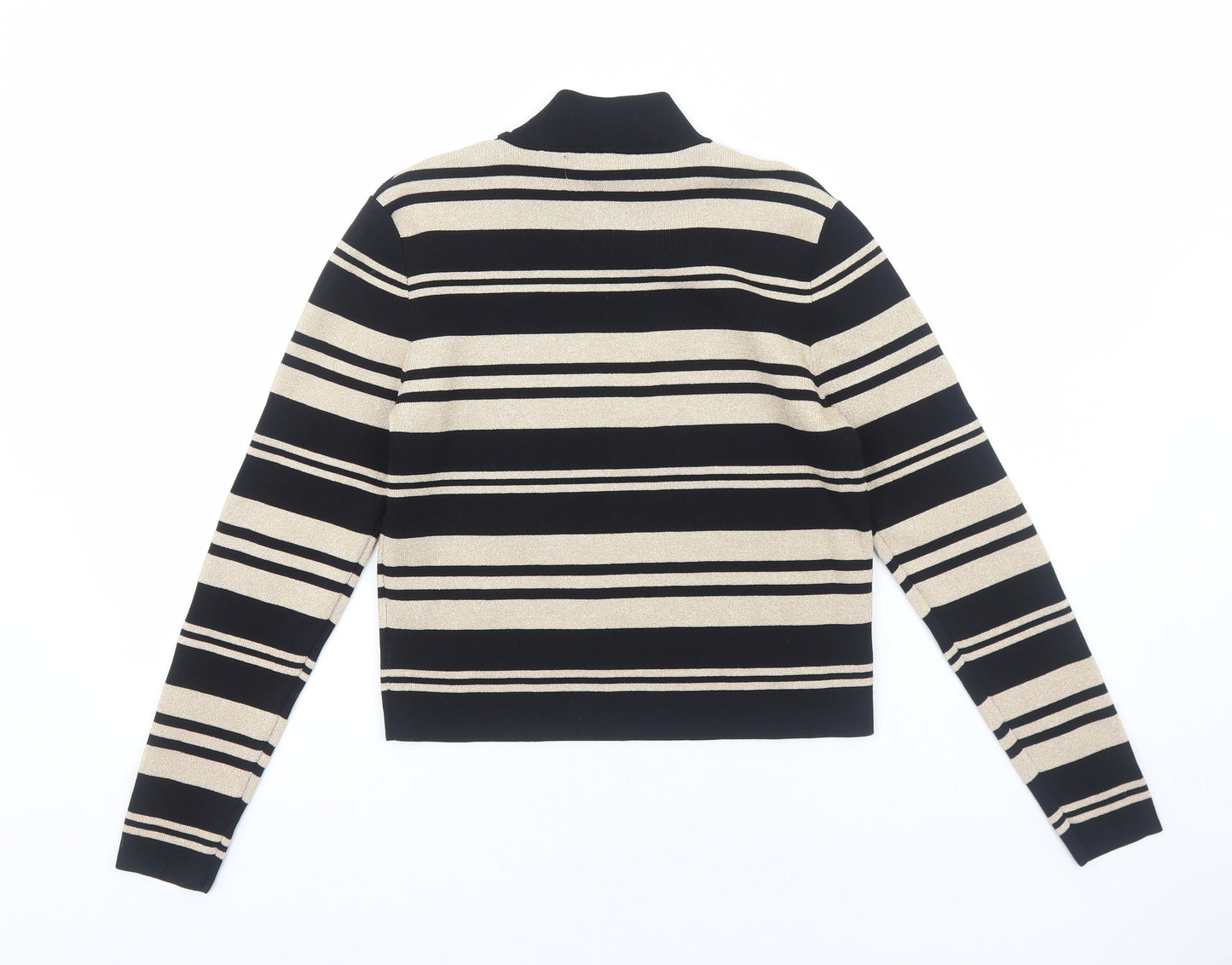 New Look Womens Black High Neck Striped Nylon Pullover Jumper Size 12