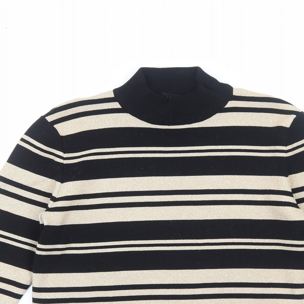 New Look Womens Black High Neck Striped Nylon Pullover Jumper Size 12