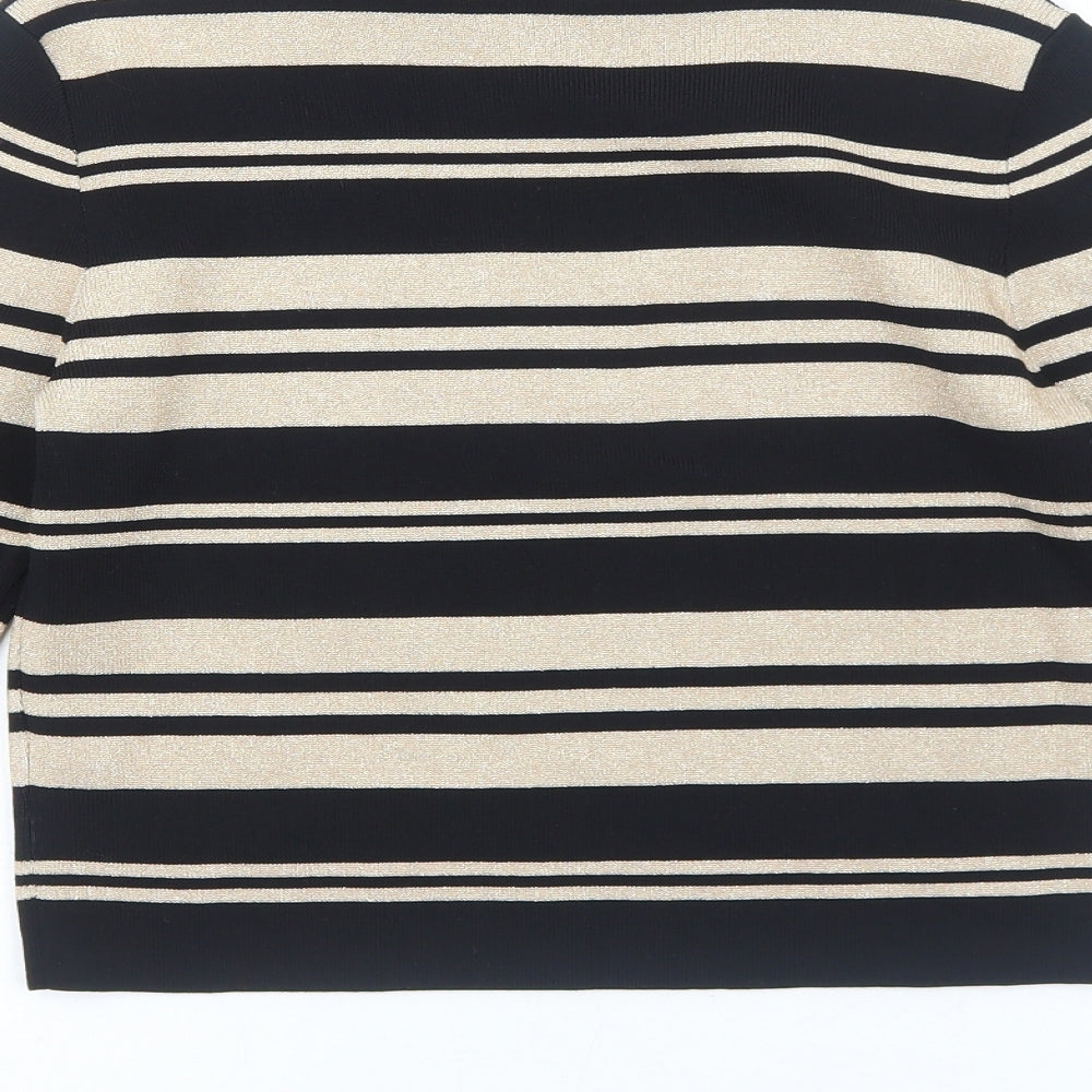 New Look Womens Black High Neck Striped Nylon Pullover Jumper Size 12