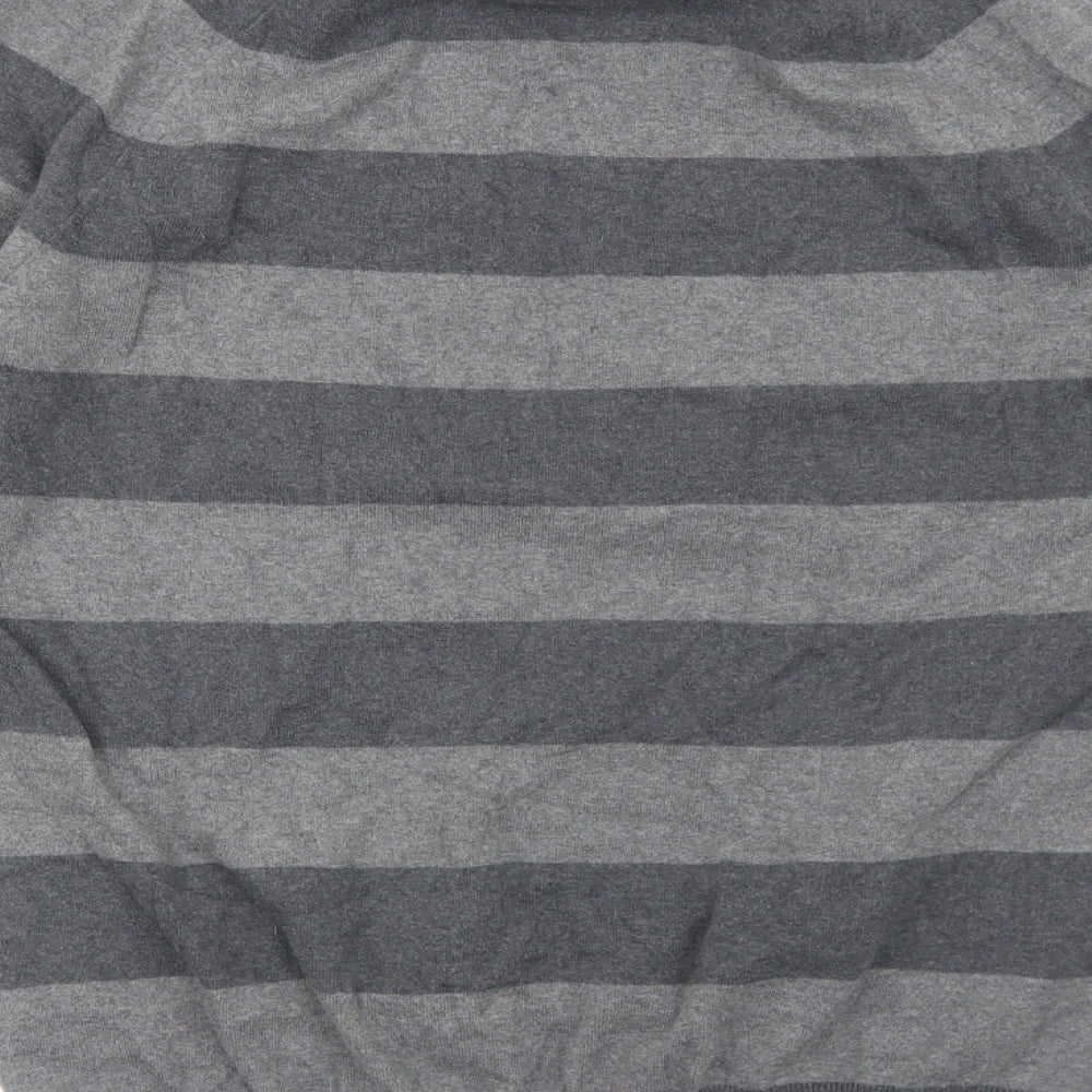 French Connection Mens Grey Crew Neck Striped Cotton Pullover Jumper Size M Long Sleeve