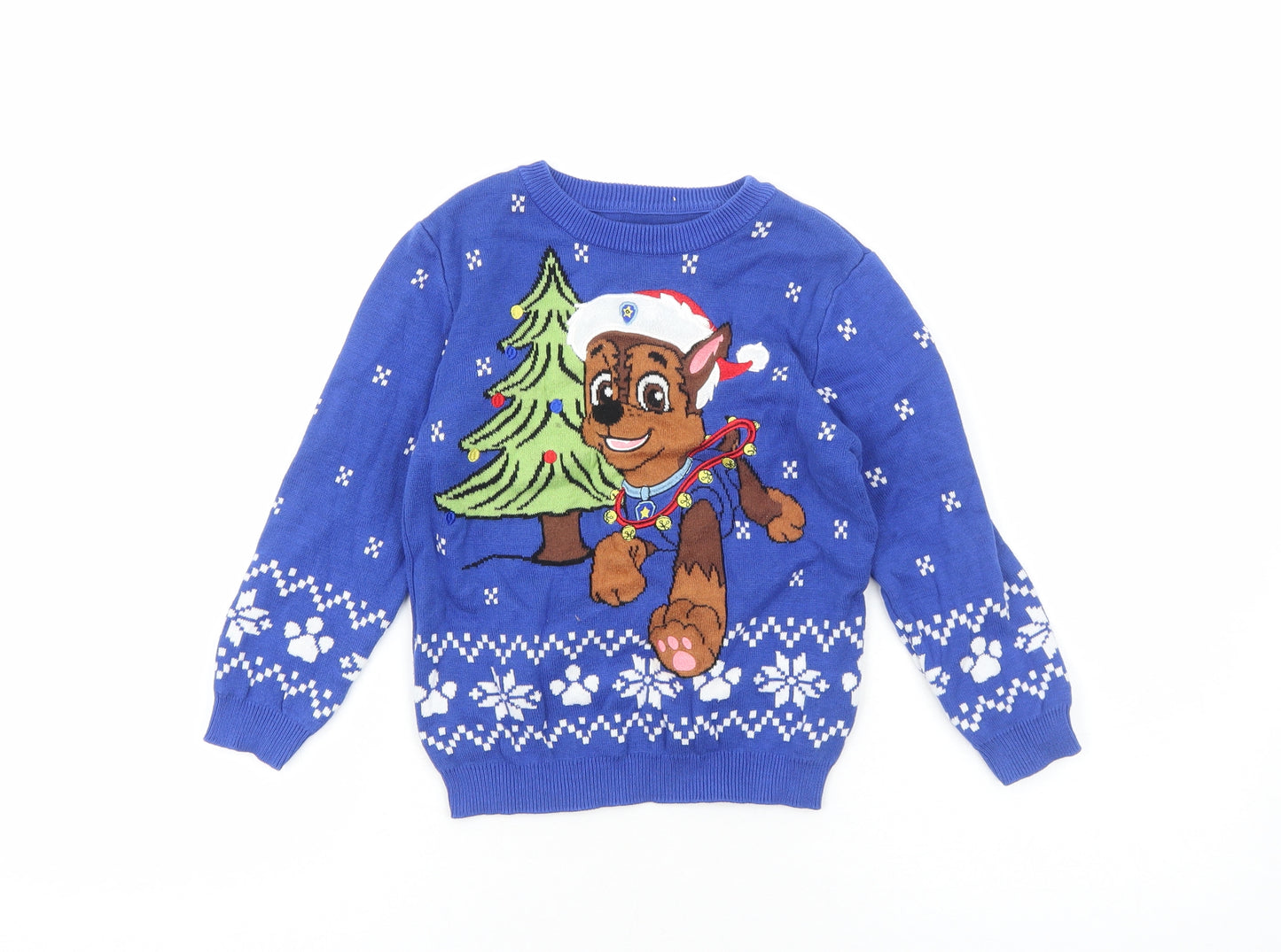 George Boys Blue Round Neck Fair Isle Cotton Pullover Jumper Size 4-5 Years Pullover - Paw Patrol Christmas