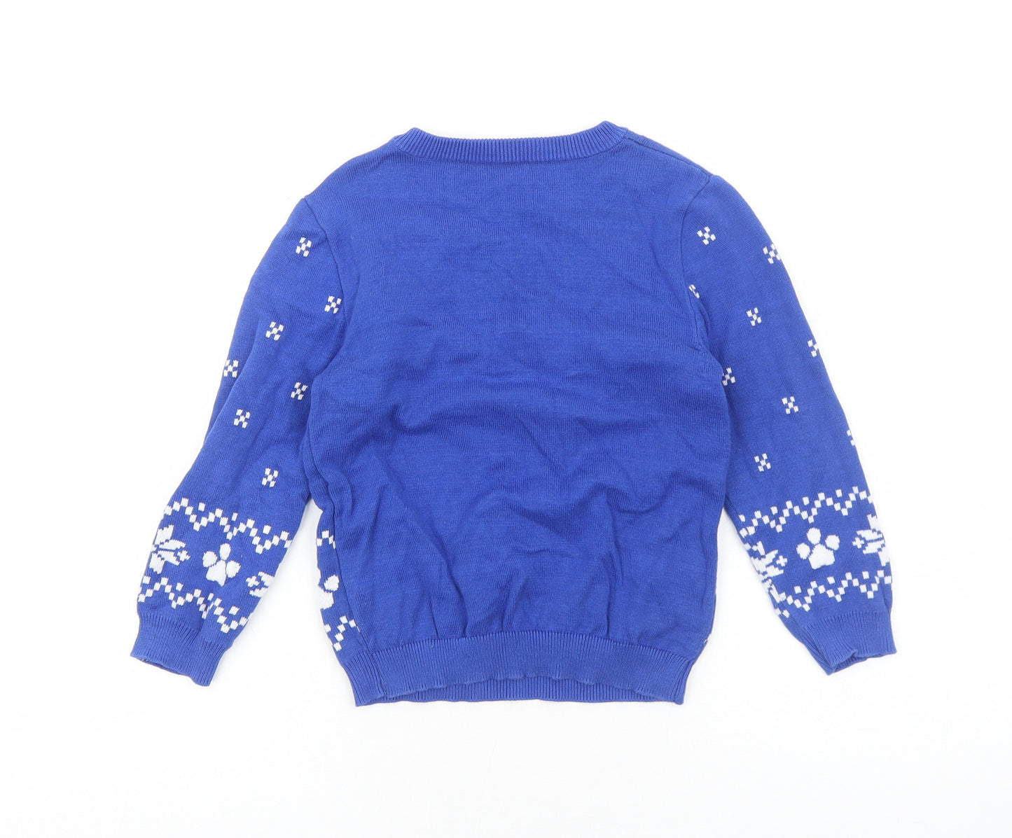 George Boys Blue Round Neck Fair Isle Cotton Pullover Jumper Size 4-5 Years Pullover - Paw Patrol Christmas