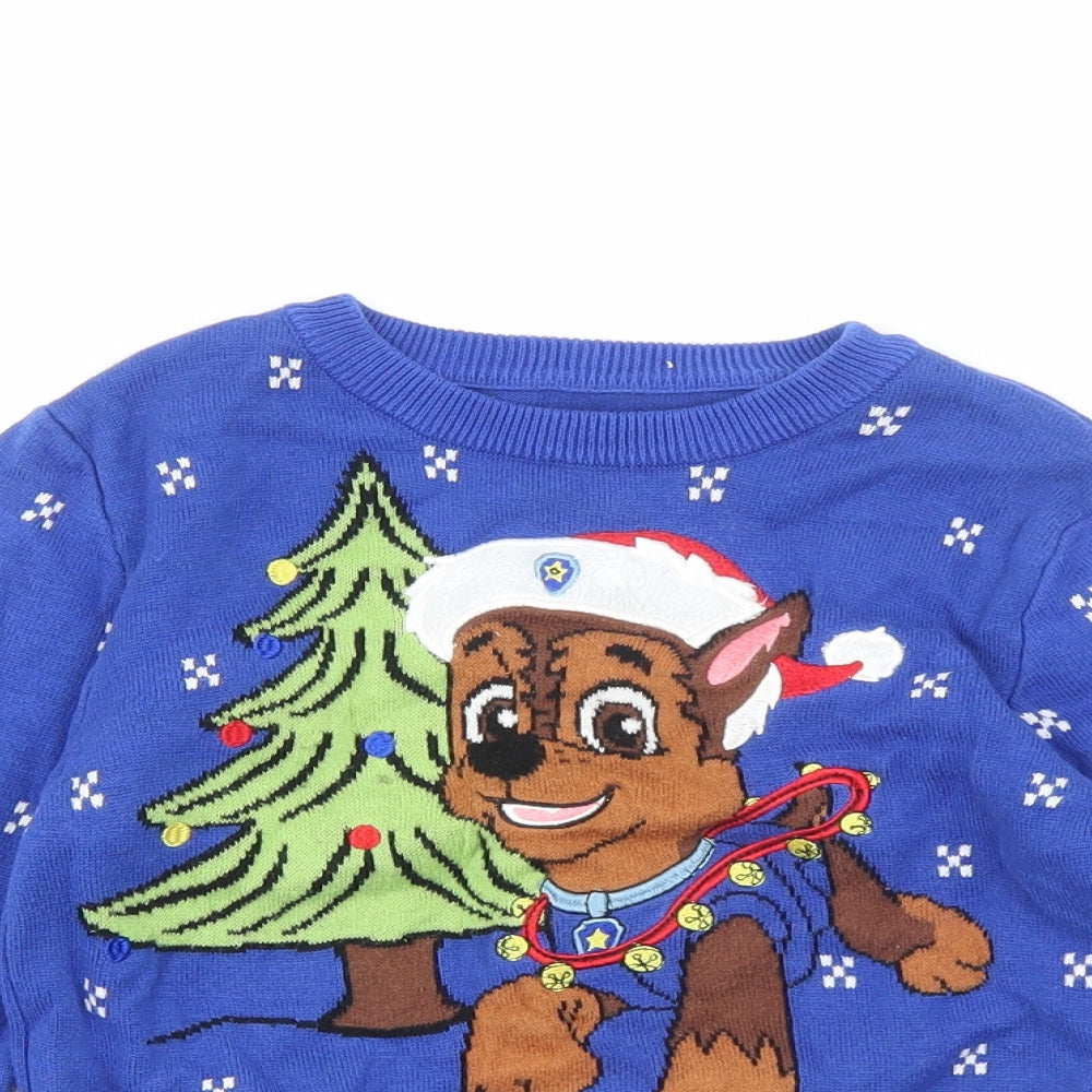 George Boys Blue Round Neck Fair Isle Cotton Pullover Jumper Size 4-5 Years Pullover - Paw Patrol Christmas