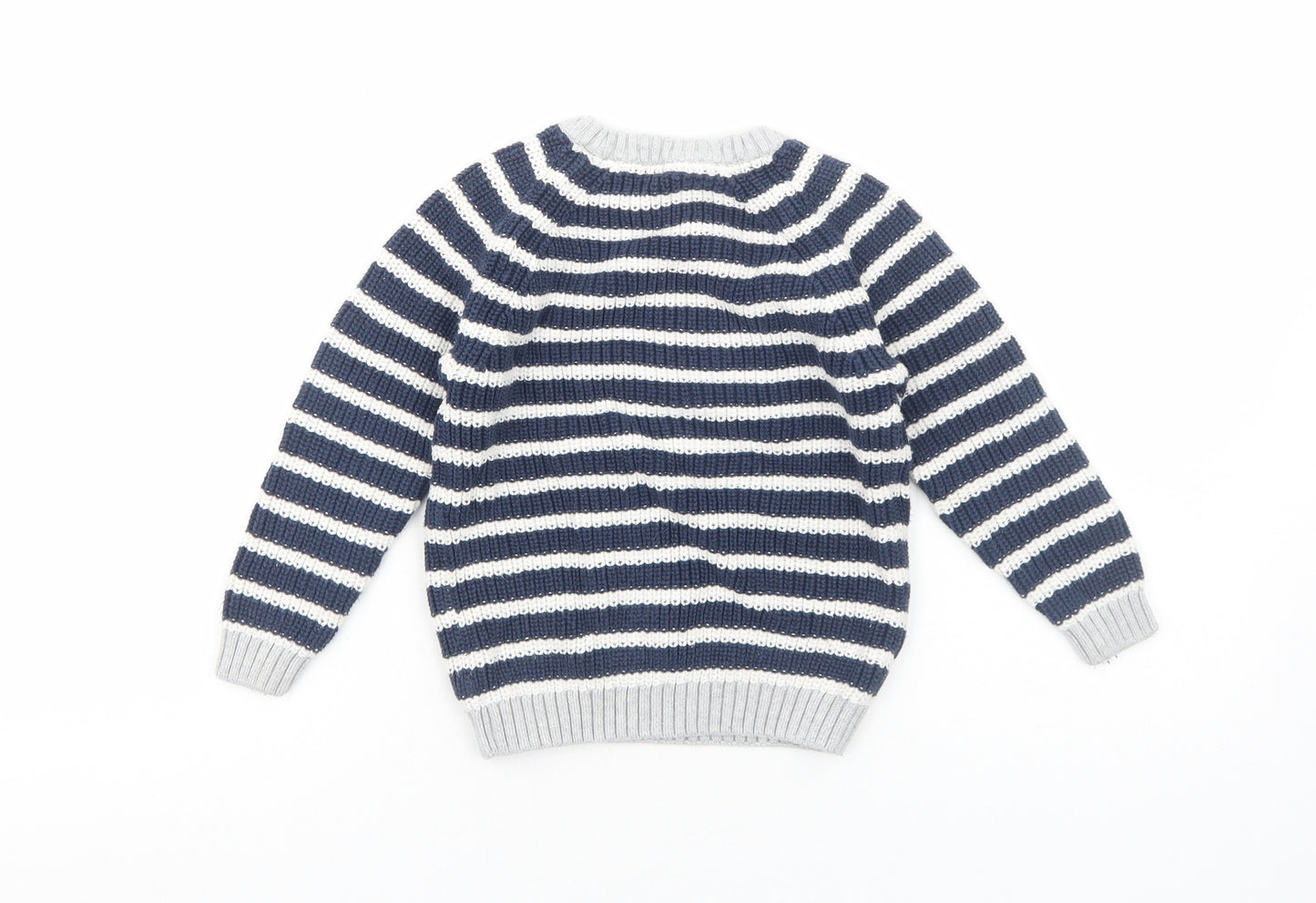George Boys Blue Round Neck Striped Cotton Pullover Jumper Size 3-4 Years Pullover