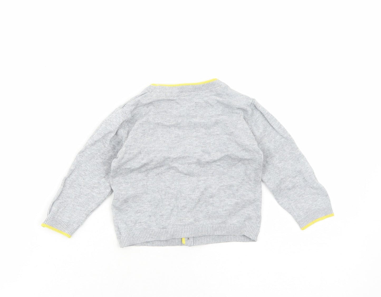 Marks and Spencer Boys Grey Cotton Cardigan Jumper Size 6-9 Months Button - Contrasting Trim