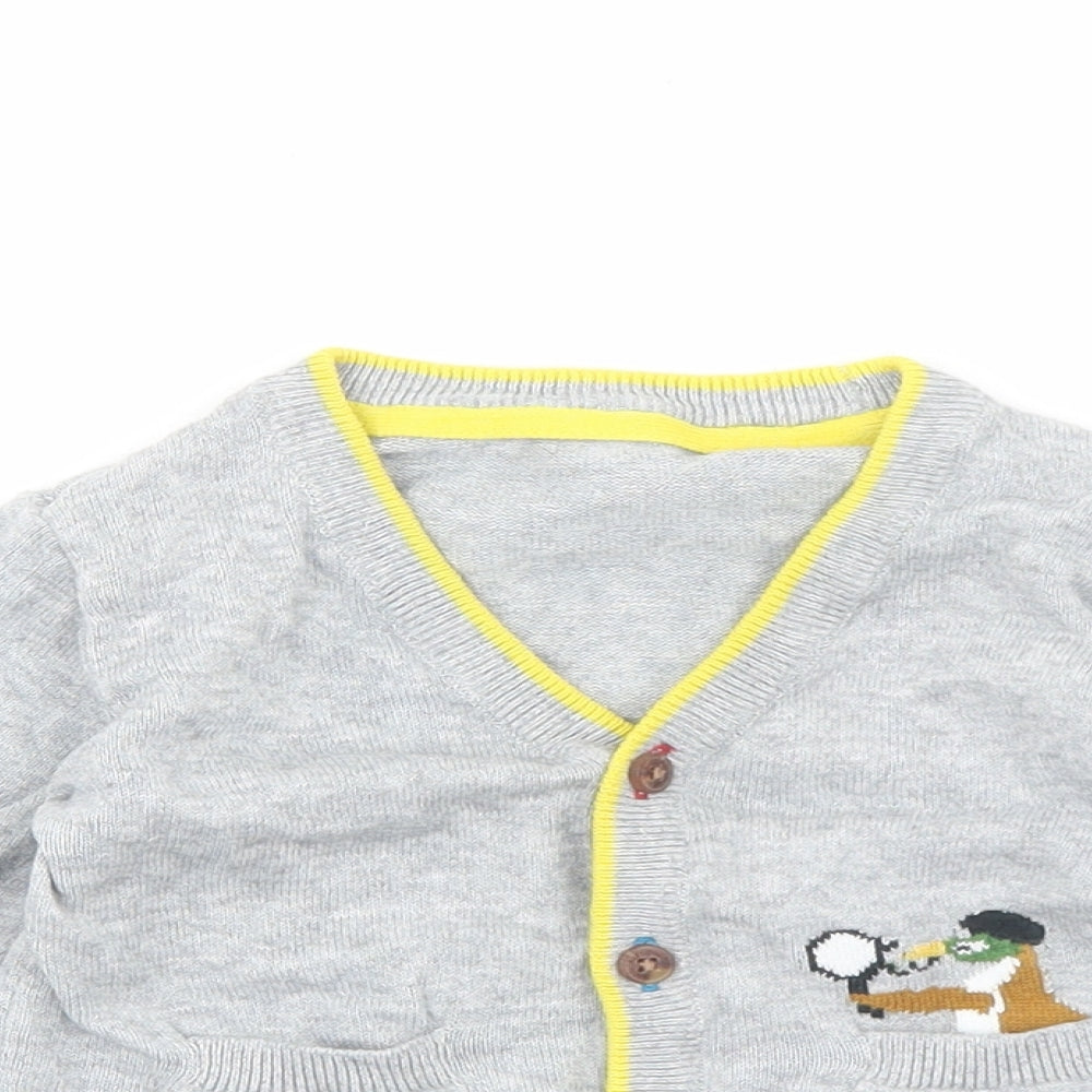 Marks and Spencer Boys Grey Cotton Cardigan Jumper Size 6-9 Months Button - Contrasting Trim