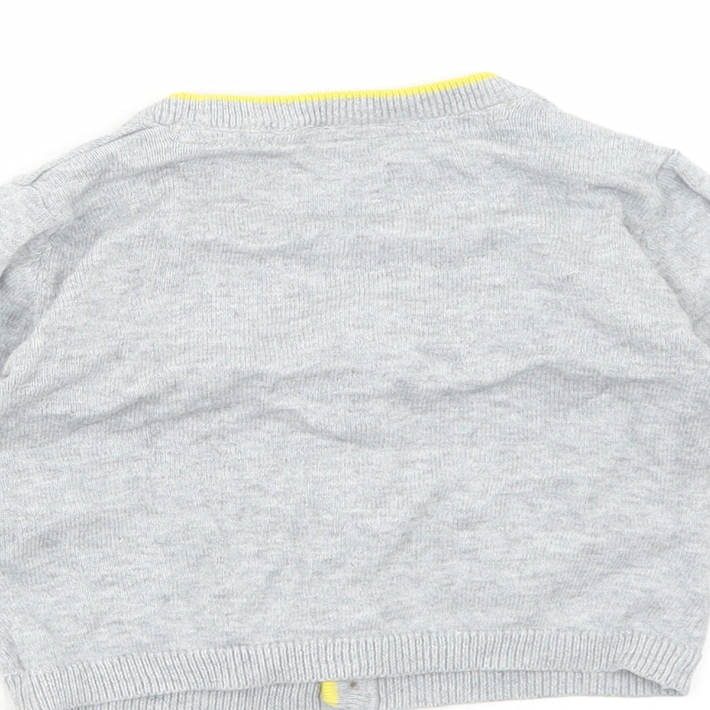 Marks and Spencer Boys Grey Cotton Cardigan Jumper Size 6-9 Months Button - Contrasting Trim