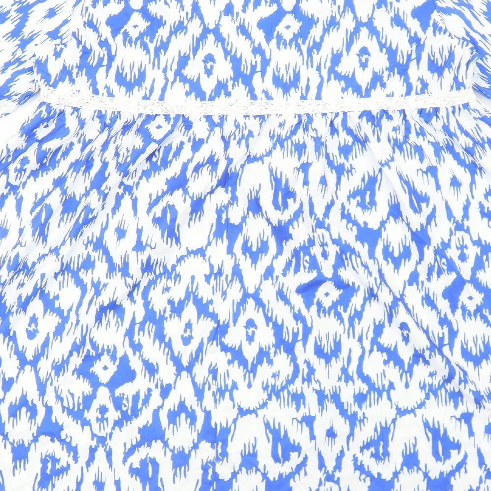 Preworn Womens Blue Geometric Polyester Kaftan Size L V-Neck Pullover