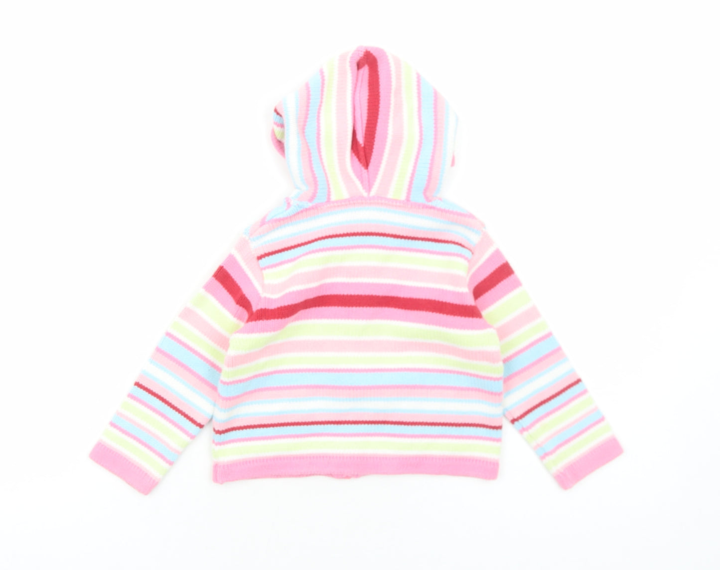 Marks and Spencer Girls Pink Striped Cotton Full Zip Jumper Size 12-18 Months Zip