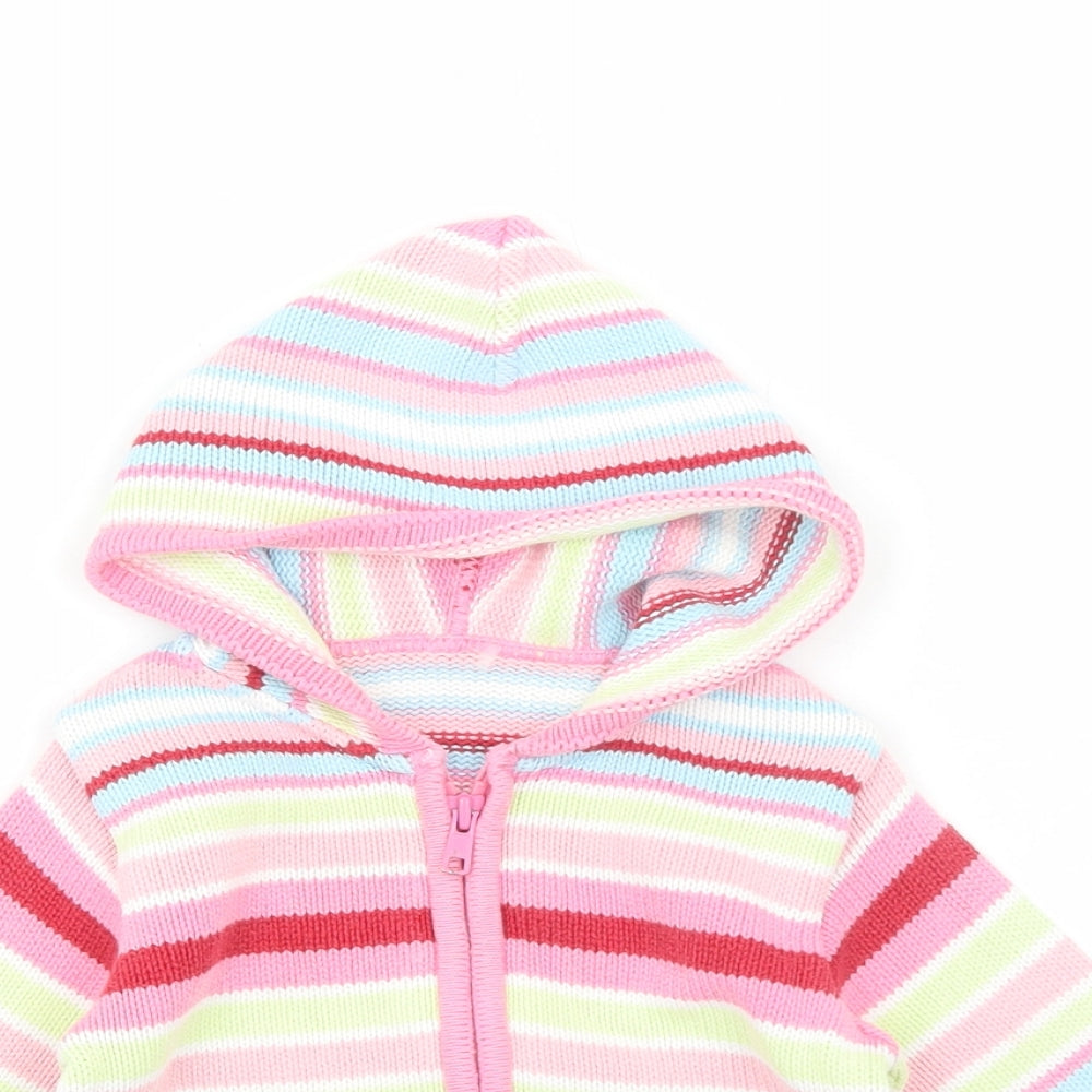 Marks and Spencer Girls Pink Striped Cotton Full Zip Jumper Size 12-18 Months Zip