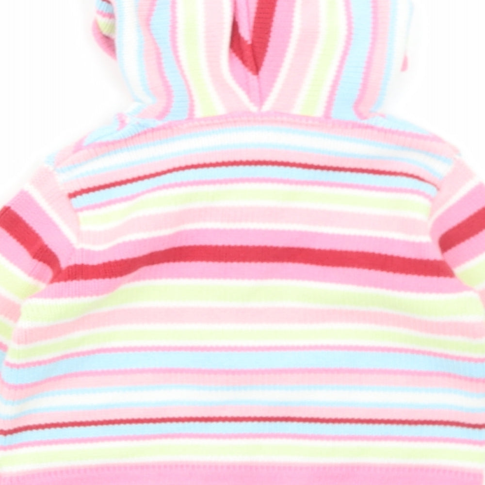 Marks and Spencer Girls Pink Striped Cotton Full Zip Jumper Size 12-18 Months Zip