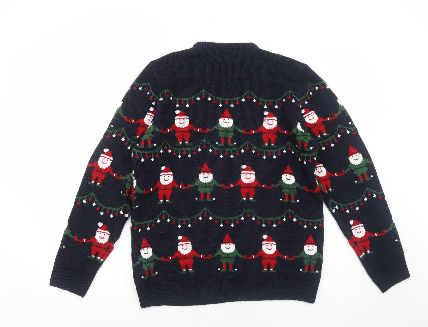 Marks and Spencer Mens Blue Crew Neck Geometric Acrylic Pullover Jumper Size M Long Sleeve - Christmas Santa
