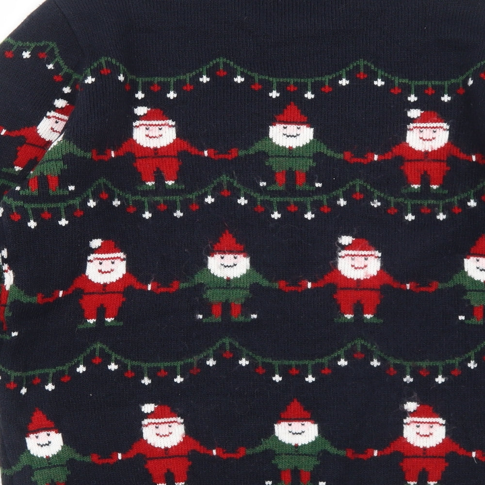 Marks and Spencer Mens Blue Crew Neck Geometric Acrylic Pullover Jumper Size M Long Sleeve - Christmas Santa