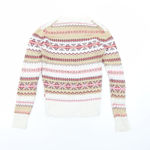 Vackpot Womens Beige Scoop Neck Fair Isle Acrylic Pullover Jumper Size S