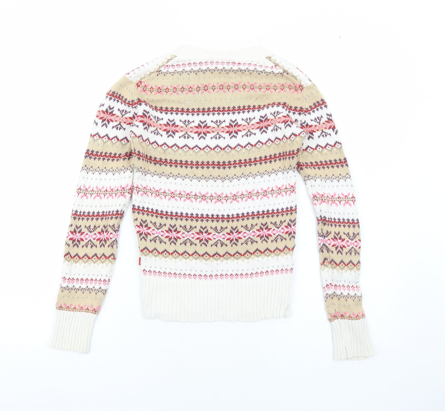 Vackpot Womens Beige Scoop Neck Fair Isle Acrylic Pullover Jumper Size S
