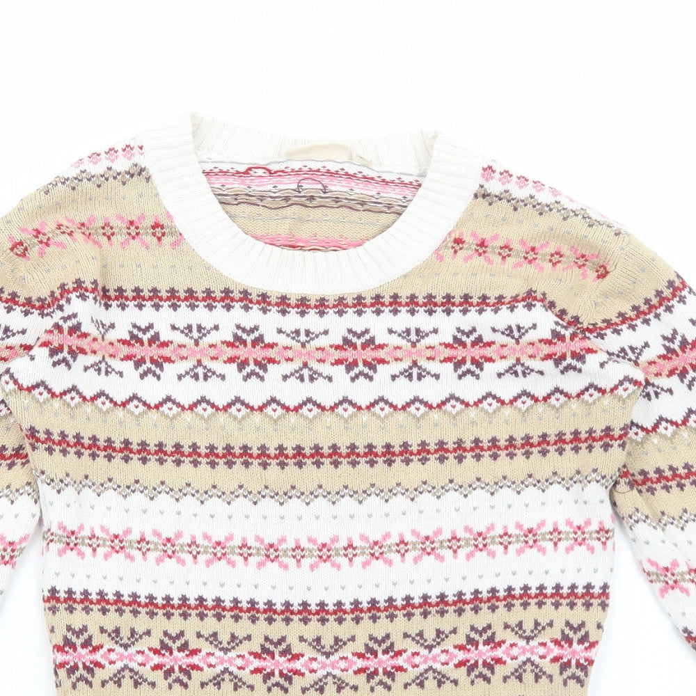 Vackpot Womens Beige Scoop Neck Fair Isle Acrylic Pullover Jumper Size S