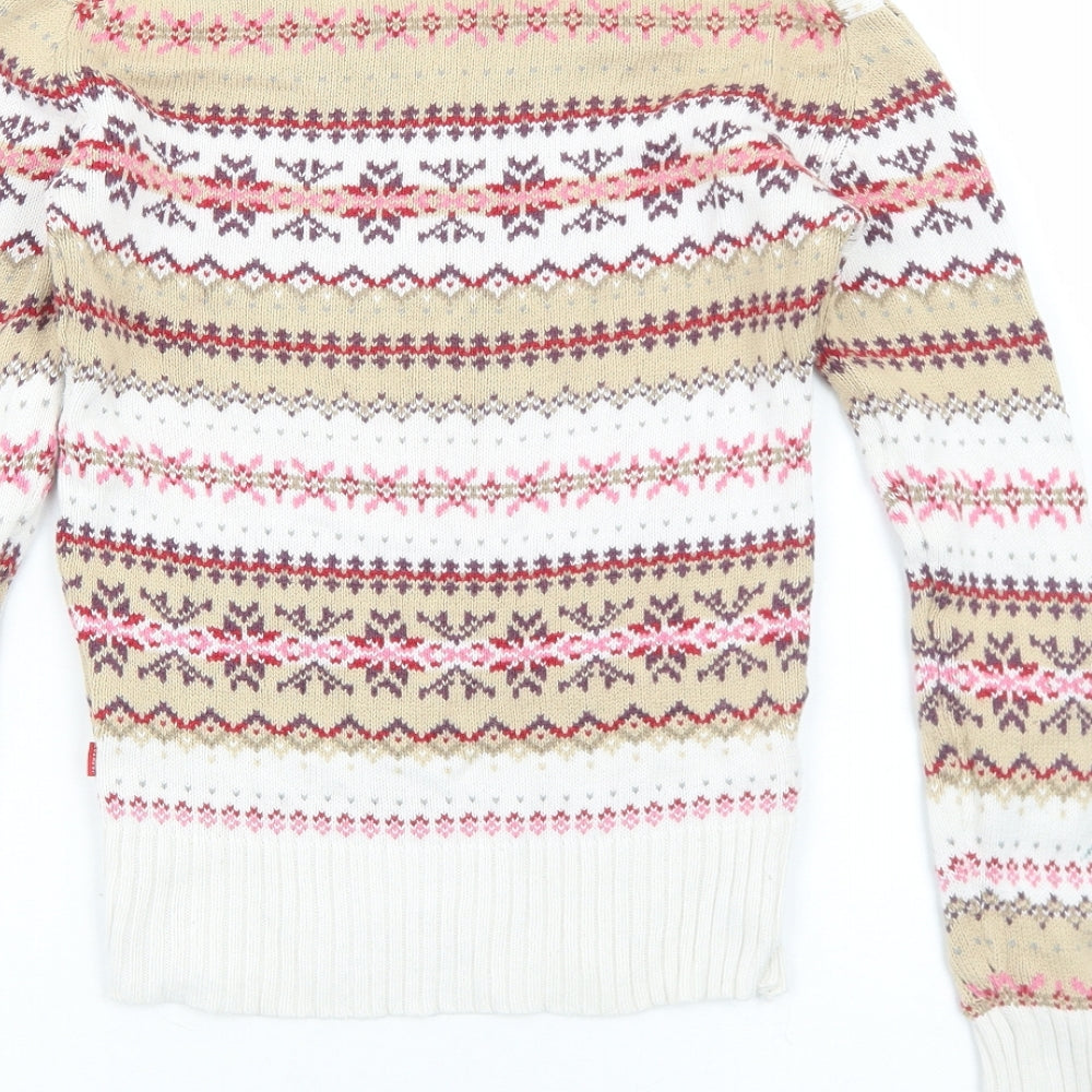 Vackpot Womens Beige Scoop Neck Fair Isle Acrylic Pullover Jumper Size S