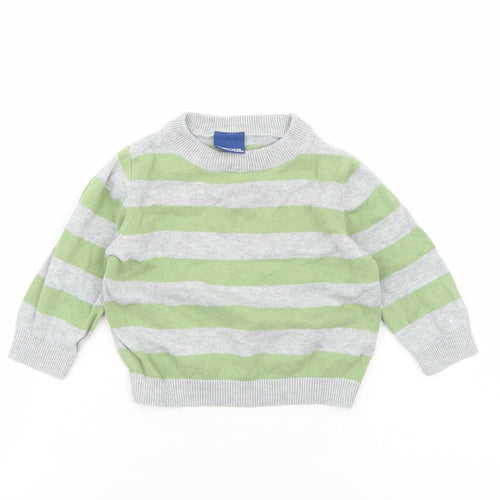 Cherokee Girls Green Striped Cotton Pullover Jumper Size 9-12 Months Pullover