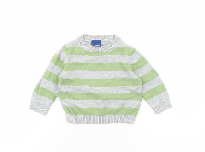Cherokee Girls Green Striped Cotton Pullover Jumper Size 9-12 Months Pullover