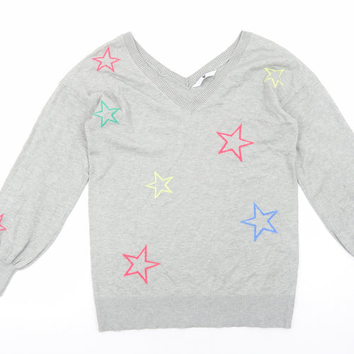 Very Womens Grey V-Neck Geometric Viscose Pullover Jumper Size 10 - Star Print