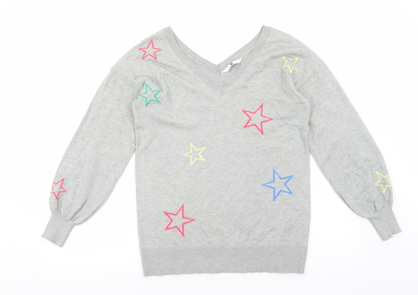 Very Womens Grey V-Neck Geometric Viscose Pullover Jumper Size 10 - Star Print