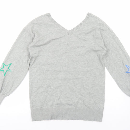 Very Womens Grey V-Neck Geometric Viscose Pullover Jumper Size 10 - Star Print