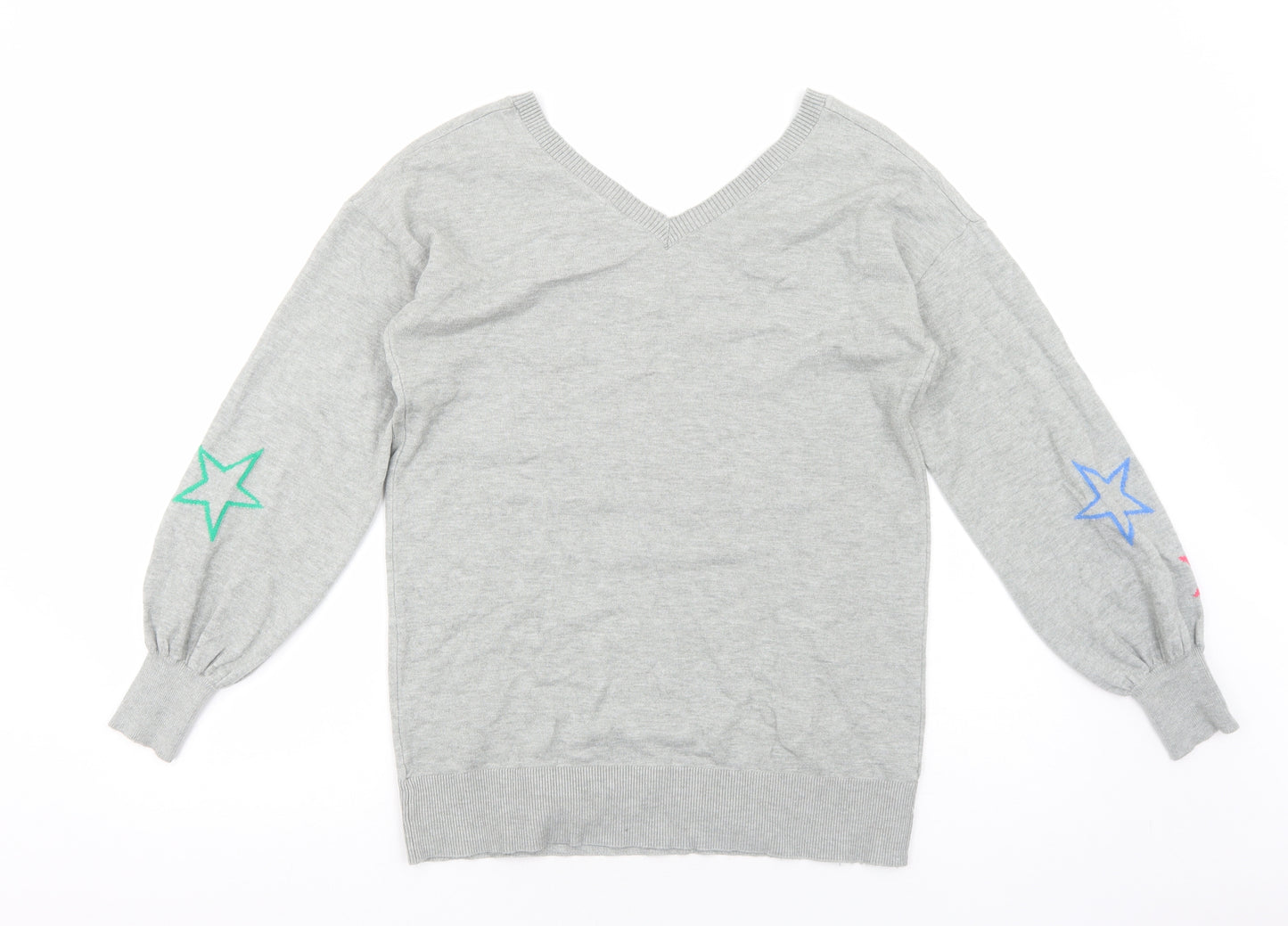 Very Womens Grey V-Neck Geometric Viscose Pullover Jumper Size 10 - Star Print