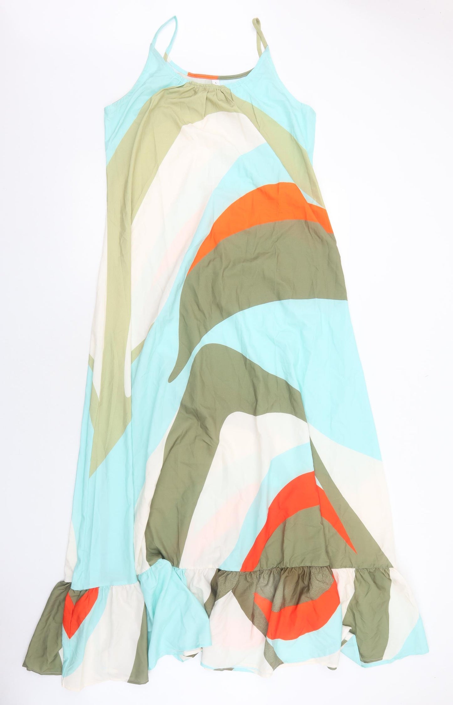 Preworn Womens Green Geometric Polyester Maxi Size L Scoop Neck Pullover - Drop hem