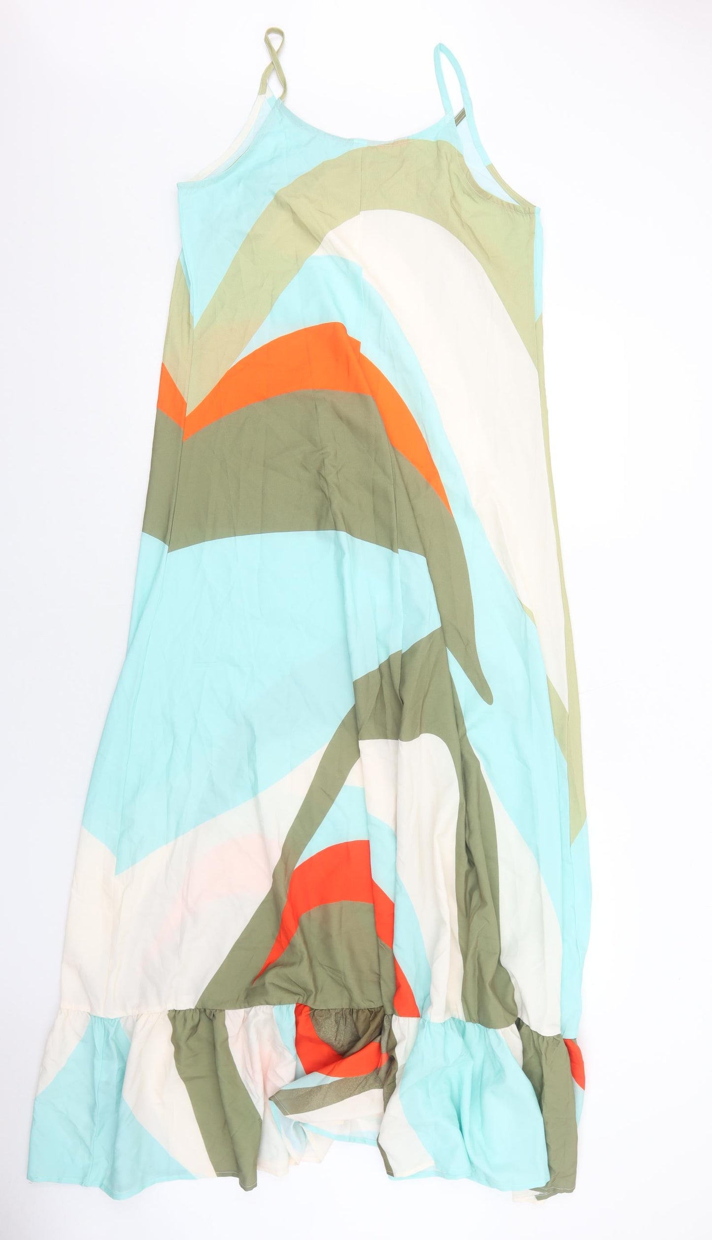 Preworn Womens Green Geometric Polyester Maxi Size L Scoop Neck Pullover - Drop hem