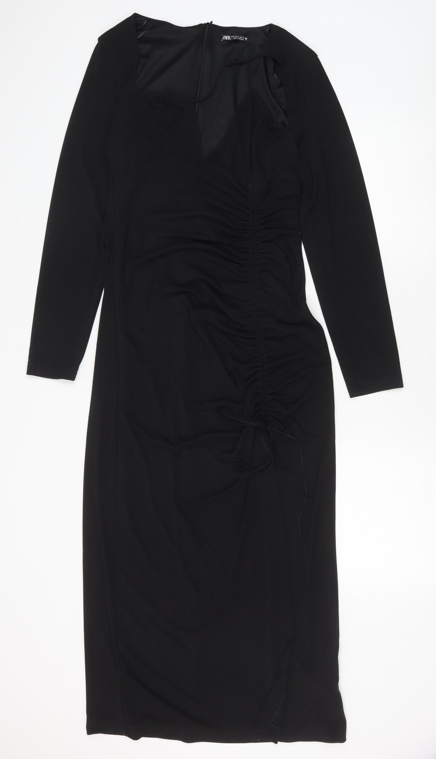 Zara Womens Black Polyester A-Line Size XL V-Neck Zip