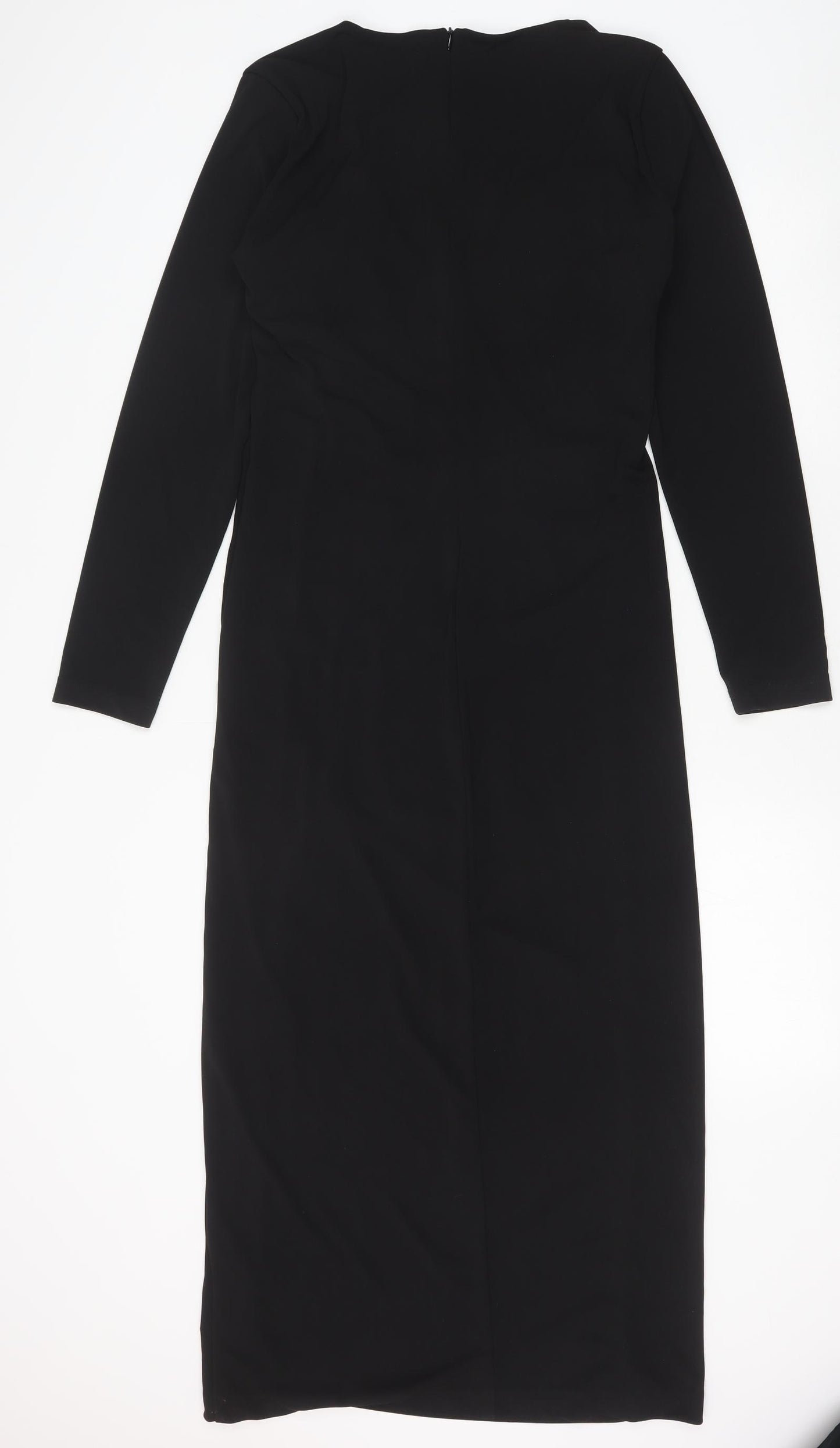 Zara Womens Black Polyester A-Line Size XL V-Neck Zip