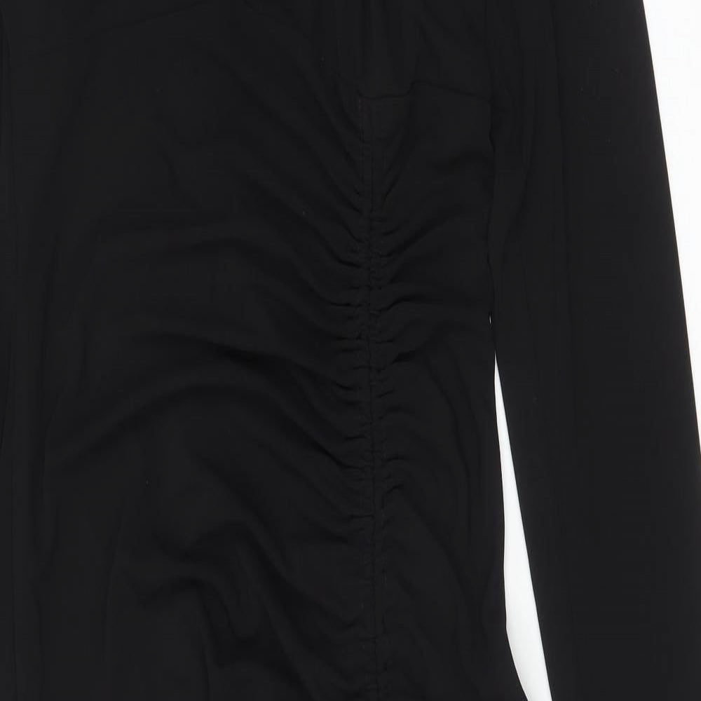 Zara Womens Black Polyester A-Line Size XL V-Neck Zip