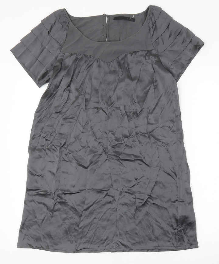 Set Womens Grey Silk Shift Size 10 Scoop Neck Pullover