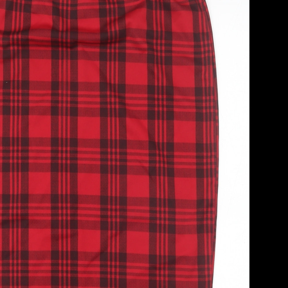 Select Womens Red Plaid Polyester Straight & Pencil Skirt Size 14