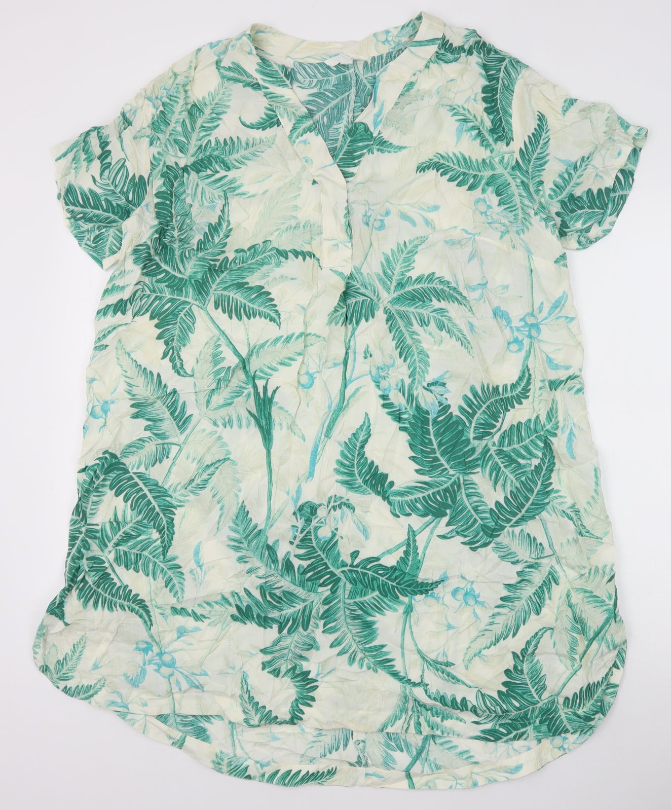 H&M Womens Green Geometric Viscose A-Line Size L V-Neck Pullover