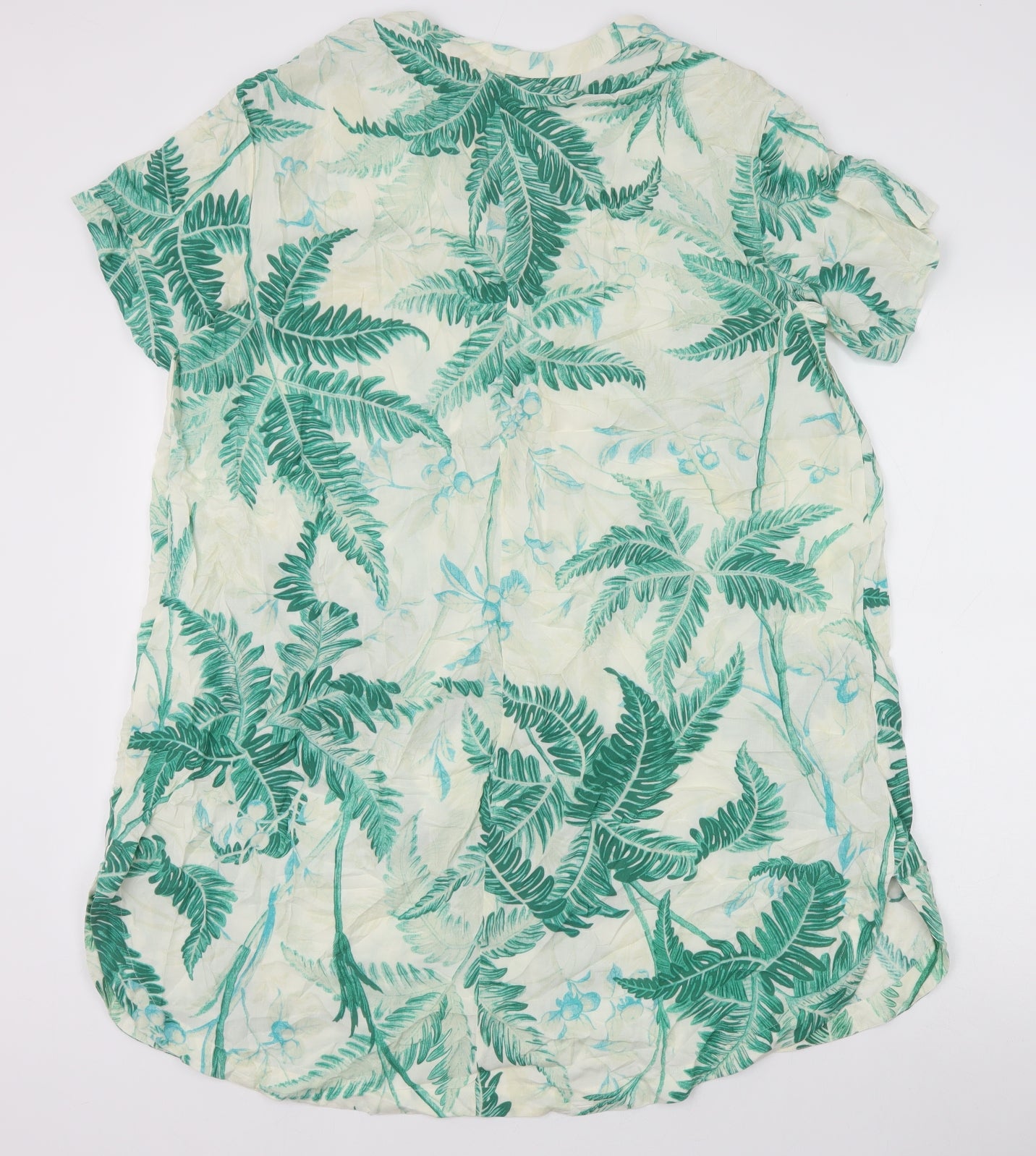 H&M Womens Green Geometric Viscose A-Line Size L V-Neck Pullover