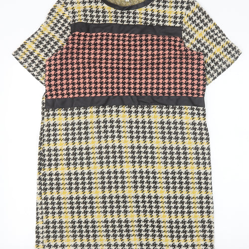 River Island Womens Yellow Houndstooth Cotton Shift Size 10 Round Neck Pullover