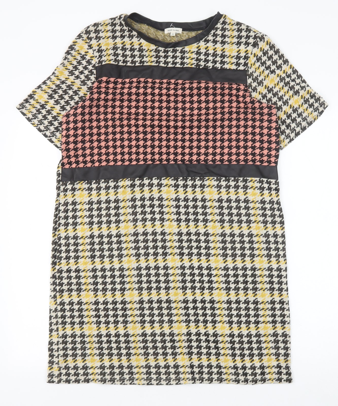 River Island Womens Yellow Houndstooth Cotton Shift Size 10 Round Neck Pullover