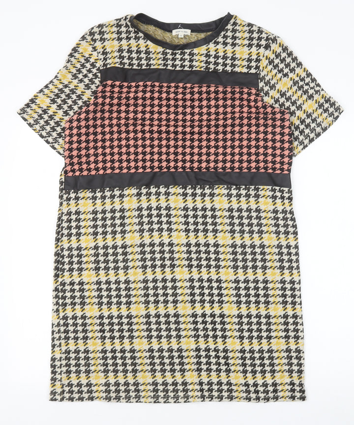 River Island Womens Yellow Houndstooth Cotton Shift Size 10 Round Neck Pullover