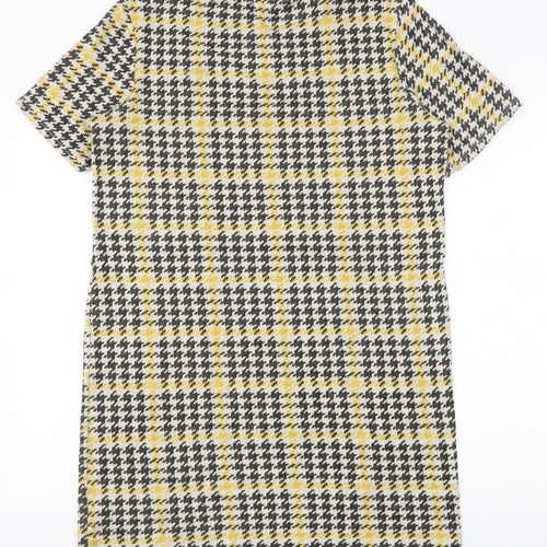 River Island Womens Yellow Houndstooth Cotton Shift Size 10 Round Neck Pullover
