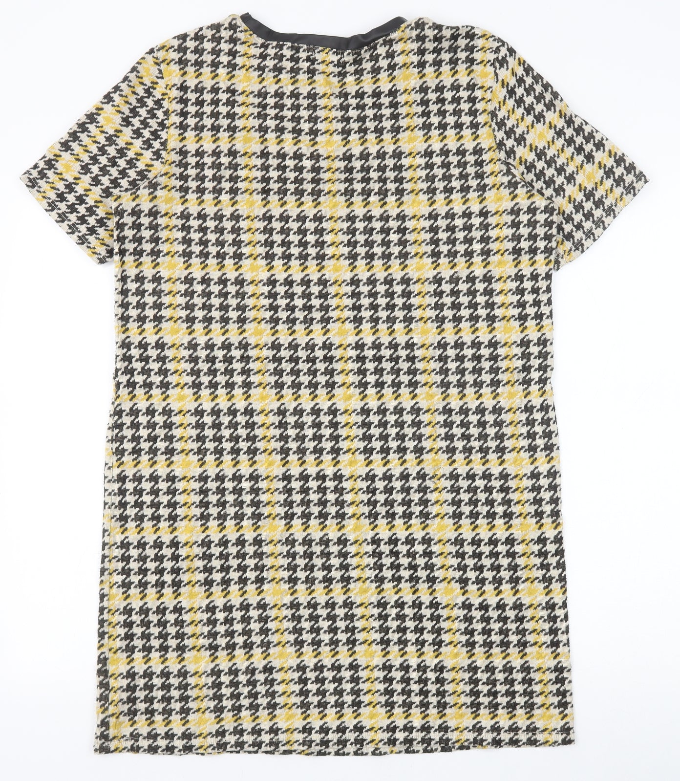 River Island Womens Yellow Houndstooth Cotton Shift Size 10 Round Neck Pullover